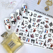 Слайдер-дизайн Цветы Эйфелева башня Водные Наклейки на ногти Париж  Надписи для маникюра Fashion Nails W100