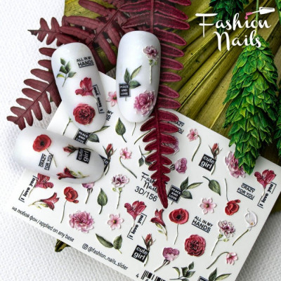 3d Слайдер-дизайн ЦВЕТЫ Пионы Розы Наклейки на ногти маки для дизайна ногтей Fashion Nails 3D/156