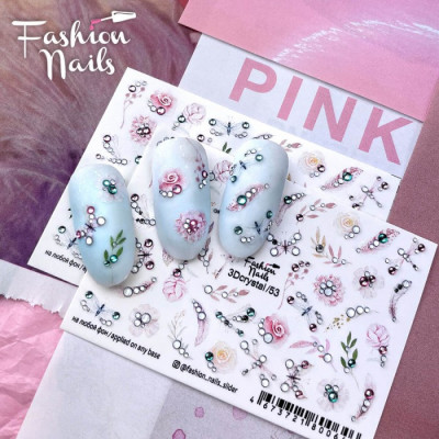 Слайдер-дизайн Fashion nails 3D Crystal Слайдеры водные наклейки ЦВЕТЫ с камнями 3Dcrystal/53