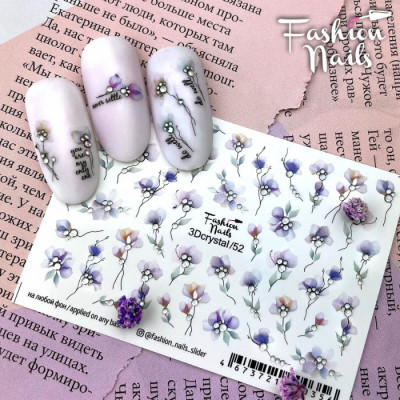 Слайдер-дизайн Fashion nails 3D Crystal Слайдеры водные наклейки ЦВЕТЫ со стразами 3Dcrystal/52