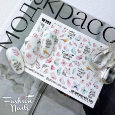 Слайдеры Водные Наклейки БАБОЧКИ на ногти Слайдер-дизайн ЦВЕТЫ Сердечки для маникюра Fashion Nails W103