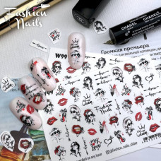 Слайдер -дизайн Надписи,губы,помада Слайдеры для ногтей лица Наклейки на Ногти Love Fashion Nails W99
