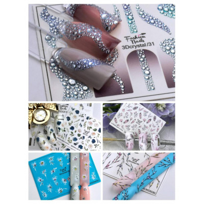Набор слайдеров для ногтей 5штук -Слайдер дизайн 3D ЦВЕТЫ для дизайна ногтей Fashion Nails