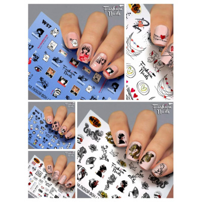 Комплект наклеек для ногтей 5штук - Наклейки микки маус на ногти Слайдер-дизайн Китайский Дракон Fashion Nails