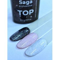 Saga топ без липкого слоя Geometry 2, 8 ml  Финишное покрытие с белой крошкой для гель-лака для дизайна ногтей с Серебристым шиммером