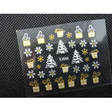 Новогодние 3D стикеры-наклейки для дизайна ногтей на прозрачной основе Елочки Снежинки
