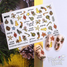 Слайдер-дизайн Зима и Новый Год - Новогодние наклейки для ногтей Игрушки на елку Шарики Fashion Nails W127