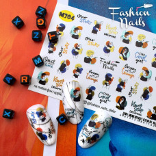 Слайдер Дизайн с Надписями Водные наклейки для ногтей Силуэт Девушки Fashion Nails М304