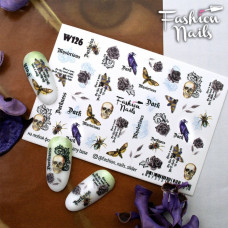 Водные наклейки для ногтей слайдер дизайн Череп паук Роза для маникюра Fashion Nails W126