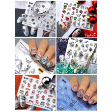 Зимние наклейки для ногтей 6 штук акционный набор Слайдер-дизайн Зима и Новый Год Fashion Nails