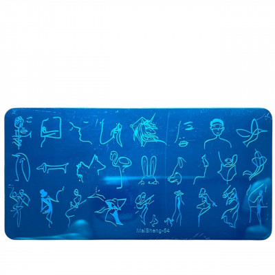 Металлическая Пластина для стемпинга Фигуры девушки, Контуры Животных MaiSheng-54 (12*6 см)