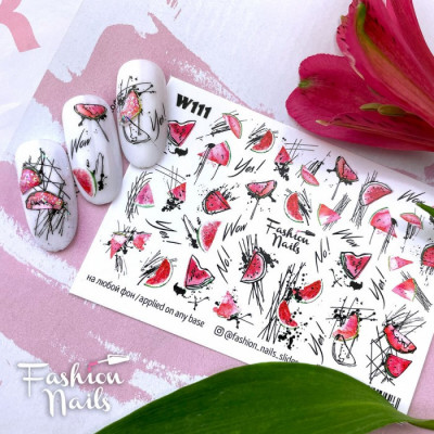 Слайдер дизайн наклейки на ногти для маникюра водные Fashion Nails w 111 арбуз