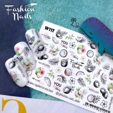 Слайдеры водные наклейки ЦВЕТЫ Кокос Листочек Fashion Nails W112