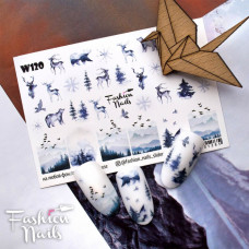 Слайдер-дизайн наклейки на ногти для маникюра водные прикол,мишки,олени,елки, пейзаж Fashion Nails W120