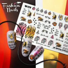 Слайдер-дизайн Тигры - Новогодние наклейки для ногтей тигровый принт Fashion Nails W129