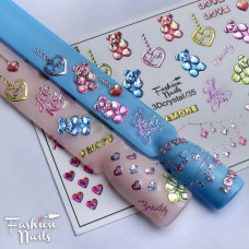 Слайдер-дизайн 3D Хрустальные наклейки на ногти объемные LOVE Сердечки Мишки Fashion Nails 3Dcrystal/35