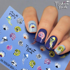Слайдеры водные наклейки для ногтей Ракушки море Fashion Nails Aero31