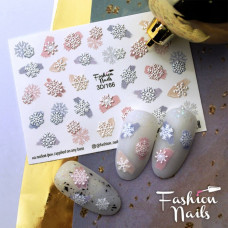 Слайдеры 3Д (Белые снежинки ) - Новогодние наклейки для ногтей 3D/166