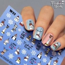Новогодние наклейки для ногтей - Слайдер -дизайн Новый год,Дед Мороз Олени Зайчик Мультяшки Единорог Снежинка